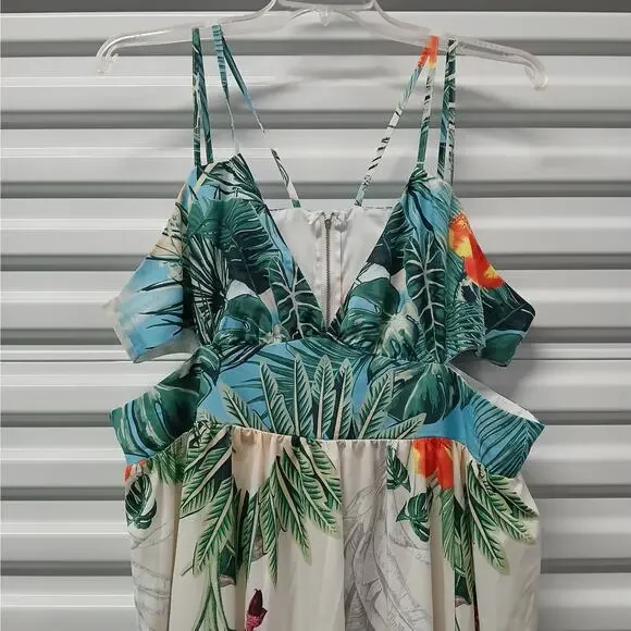 Loragal Women's Dress Size 3XL Beige Tropical Print Maxi Spring Summer Vacation - Picture 5 of 14